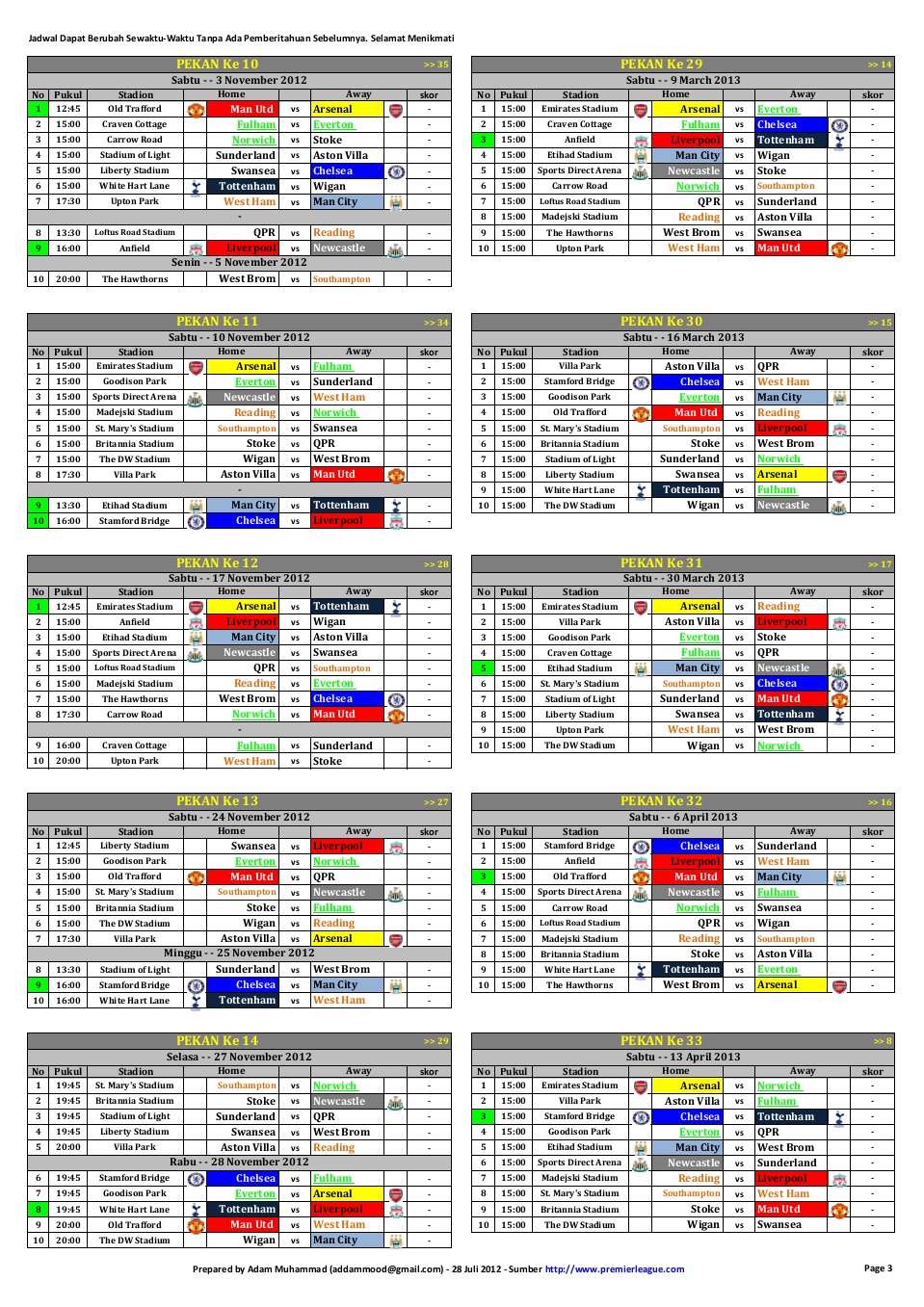 Jadwal Lengkap Liga Primer Inggris Musim 2012-2013 | addammood's blog