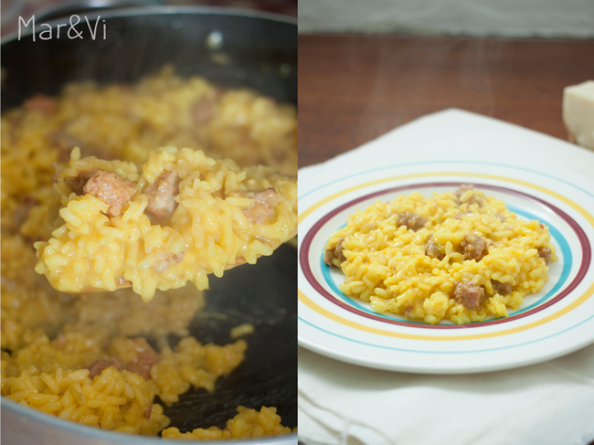 Receta casera de risotto alla milanese con salchichas 