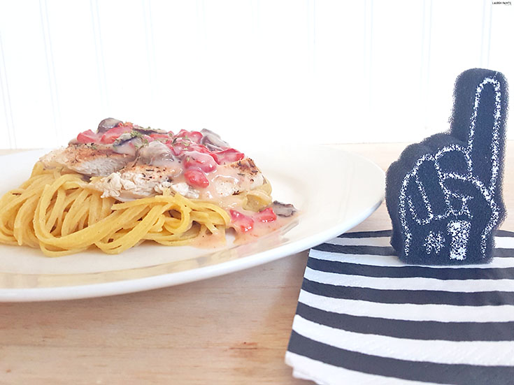 Get ready for a full belly and a good game with this easy to make creamy pasta recipe!