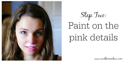Kitten or Bunny Face Paint Step Two - Paint on the Pink Details