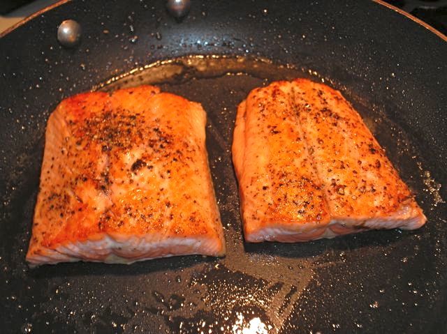 The Briny Lemon: Pan-Seared Salmon with Warm Snap Pea and Mushroom Salad
