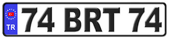 Bartın il isminin kısaltma harflerinden oluşan 74 BRT 74 kodlu Bartın plaka örneği