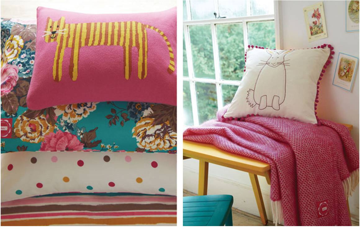 Cute and fun cushions from the new Joules homeware collection.