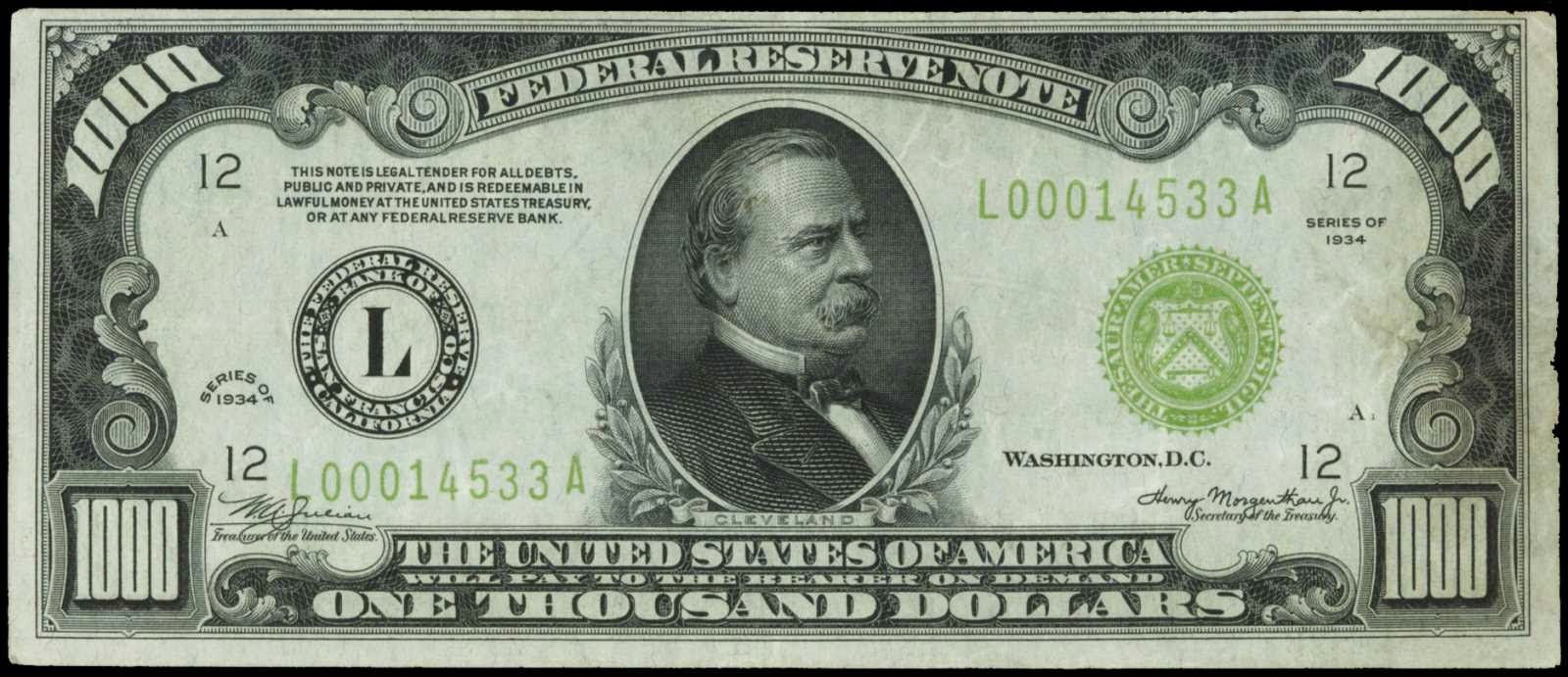 United States 1000 Dollar Federal Reserve Note Series 1934World