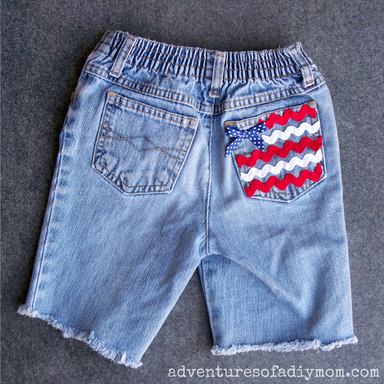 Flag Pocket - Cut off Jean Shorts Series - Adventures of a DIY Mom