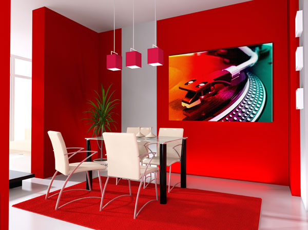 modern red dining room