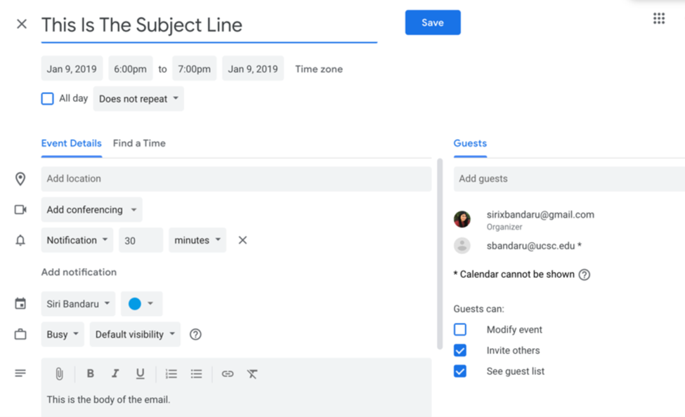 UCSC Google News Create a Google Calendar Event From Gmail