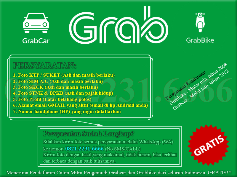 Pendaftaran Grabbike dan Grabcar Online: Daftar Gratis!! Gabung