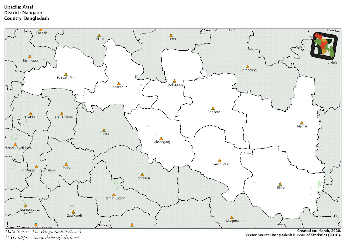 Atrai Upazila Elevation Map Naogaon District Bangladesh