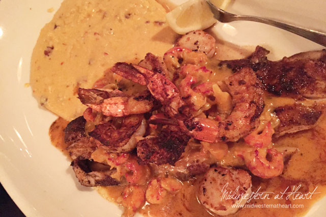 Mahi topped with crawfish, grilled shrimp, and grilled scallops