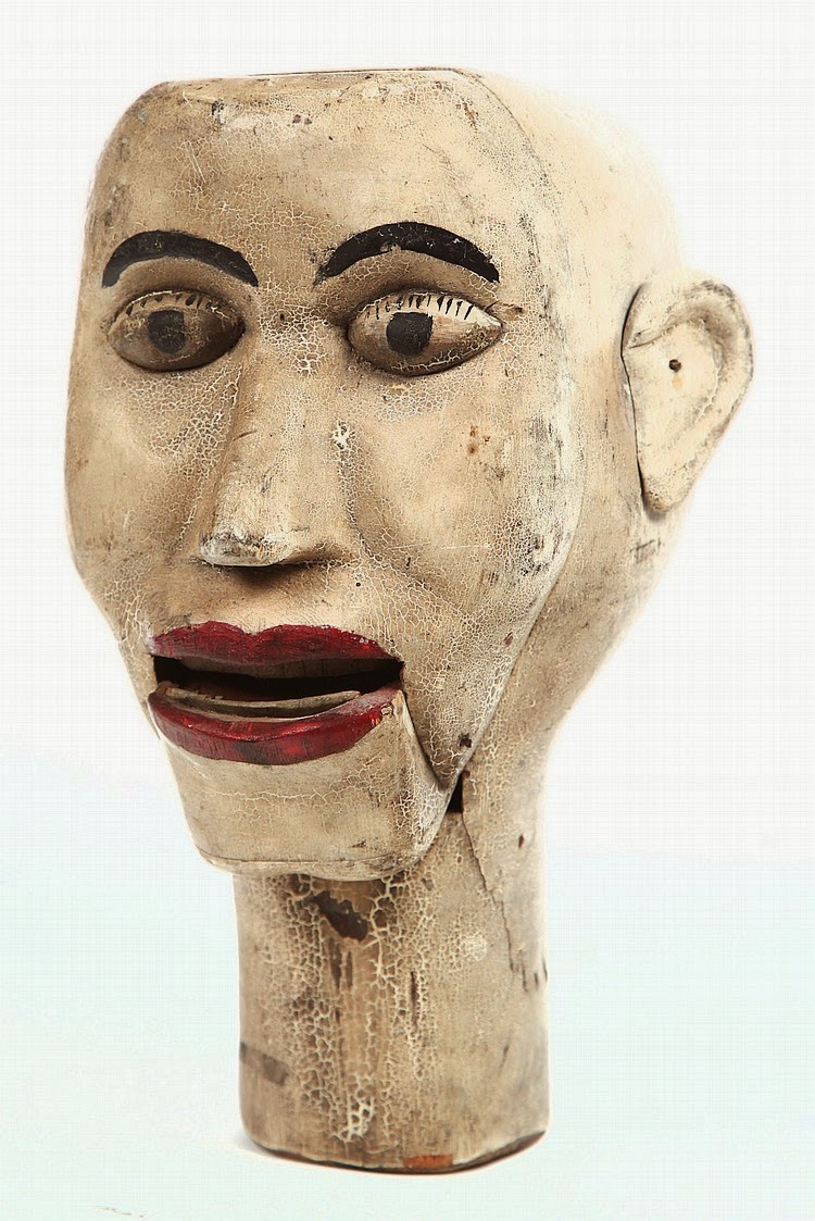 Anonymous Works Early Folk Art Carved Ventriloquist Head