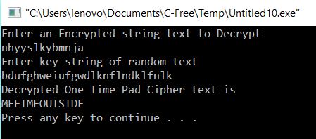Decryption of One Time Pad in C
