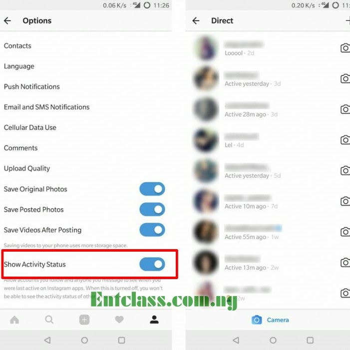 Instagram Added Activity Status (Last Seen, Active now) for Android and