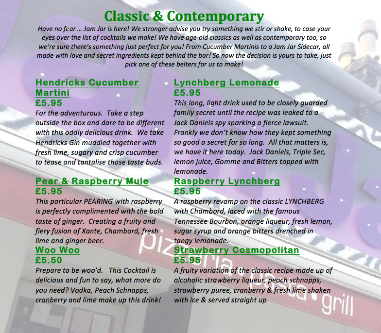 Jam Jar Jam Jar The Menus & Info!