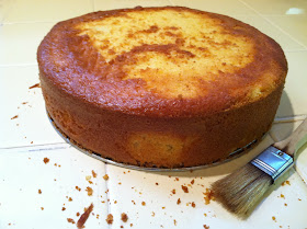 Cherpumple brushing yellow cake