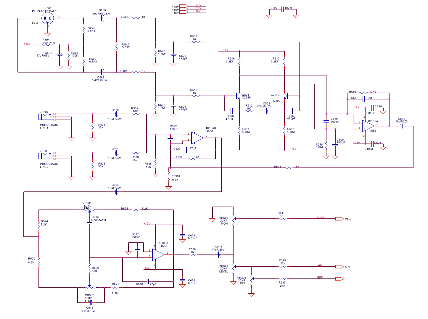 Schematic Diagrams: Phonic Powerpod 620 – circuit diagram – Powered Mixer