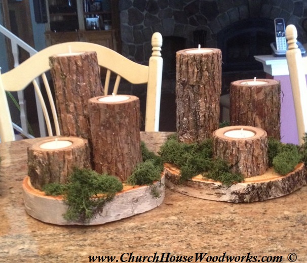 Table setting with Tree Branch Candle Holders for weddings, events, decor, cabins, outdoors, farm, woodland