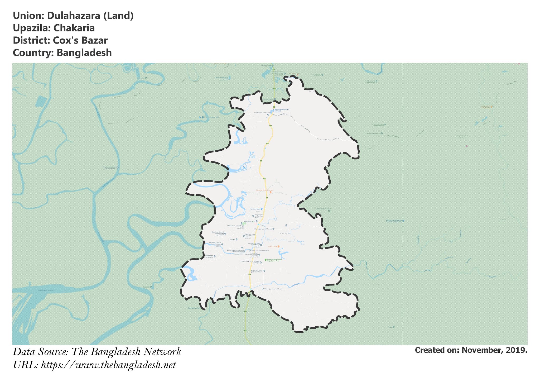 Map of Dulahazara of Cox's Bazar, Bangladesh.