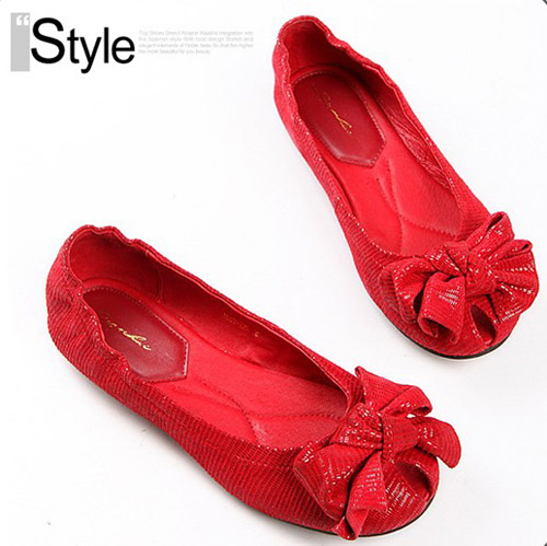 Bow flat shoes red black