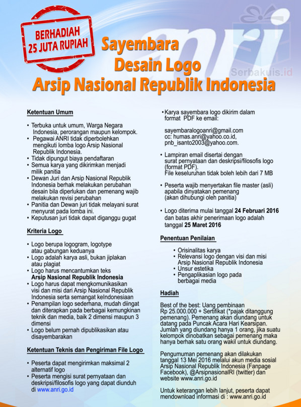 Sayembara Desain Logo ANRI 2016 Berhadiah 25 Juta Sayembara Desain Logo ANRI 2016 Berhadiah 25 Juta