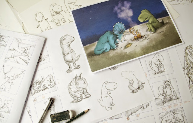 Cartoon, Dinos,  Dinosaurier, Comic, T-Rex, Coppenrath Verlag, Skizzen, Kommoss