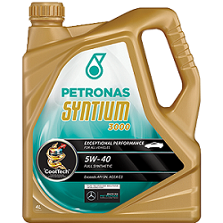 Gambar minyak hitam Petronas Syntium 3000 sintetik penuh (fully synthetic)