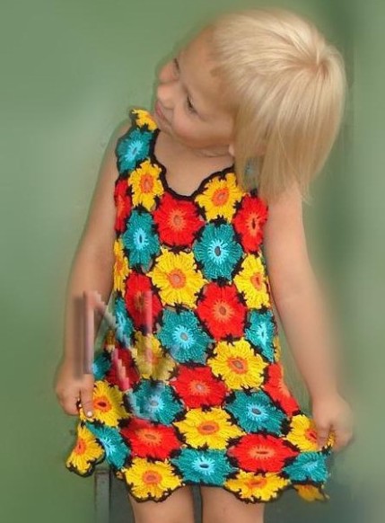 Crochet Flowers Dress for Girl - Pattern & Diagram