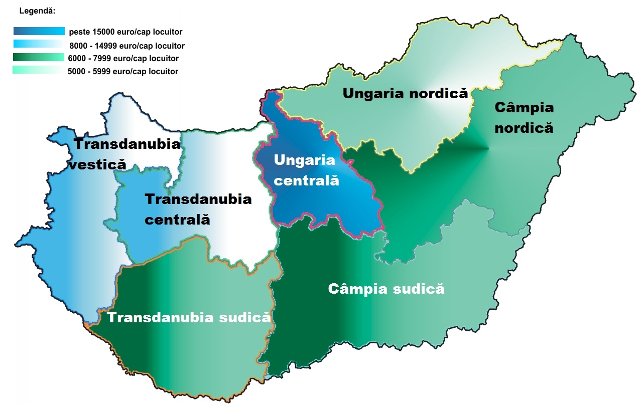 Harta pib-ului pe cap de locuitor în Ungaria