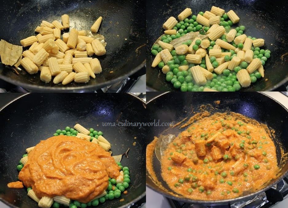 Baby Corn and Green Peas Masala