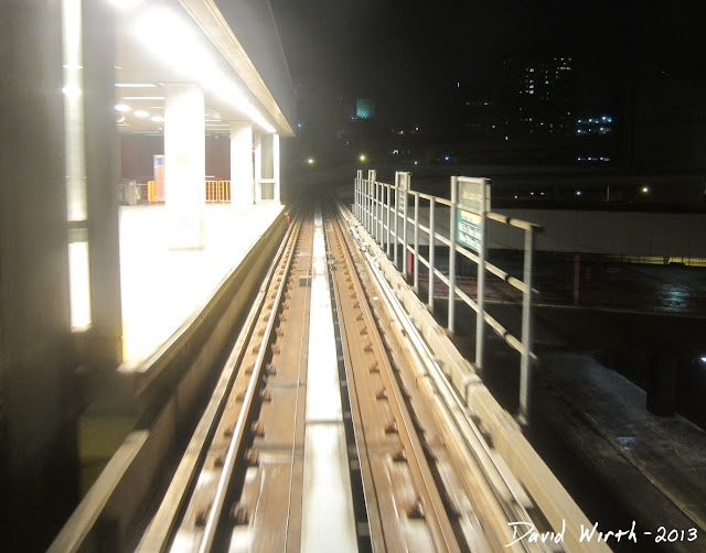 cars in detroit, downtown, people mover, tracks, night