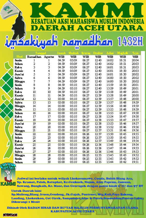 Artikel KAMMI: Jadwal Imsakiyah 1432 Daerah Aceh Utara