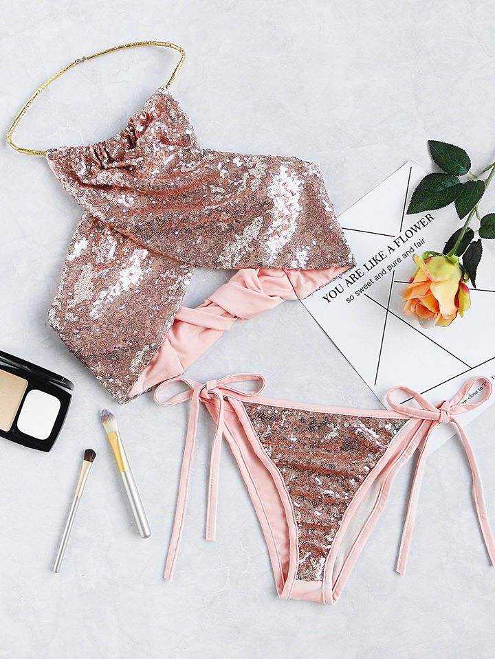 How to Chic SEQUIN HALTER BIKINI