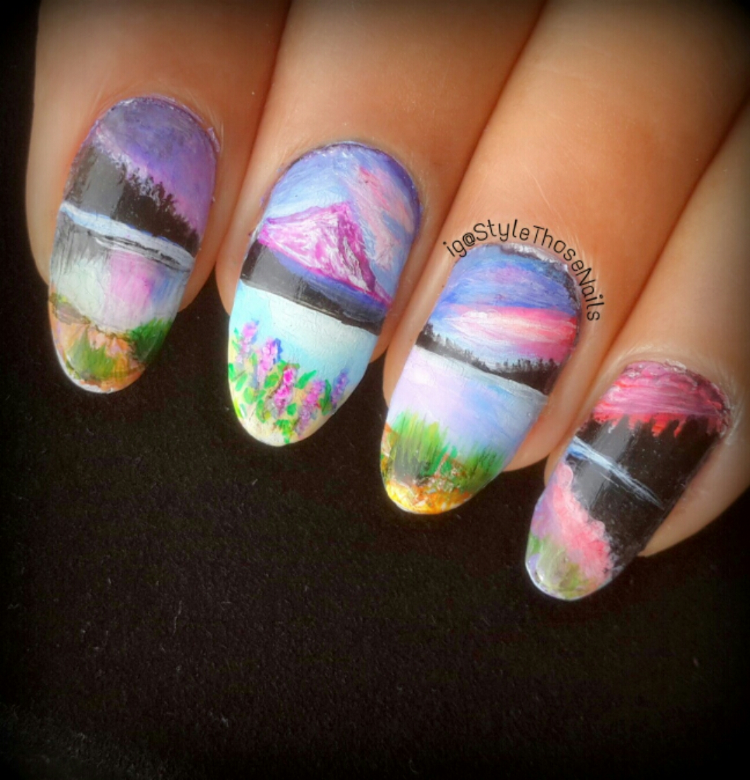 PiggieLuv Wide open landscape nail art, miniature painting