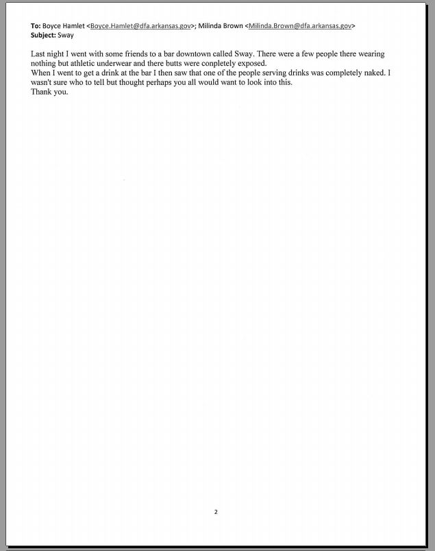 Bad Arkansas Alcoholic Beverage Control Division UPDATE ON CLUB SWAY