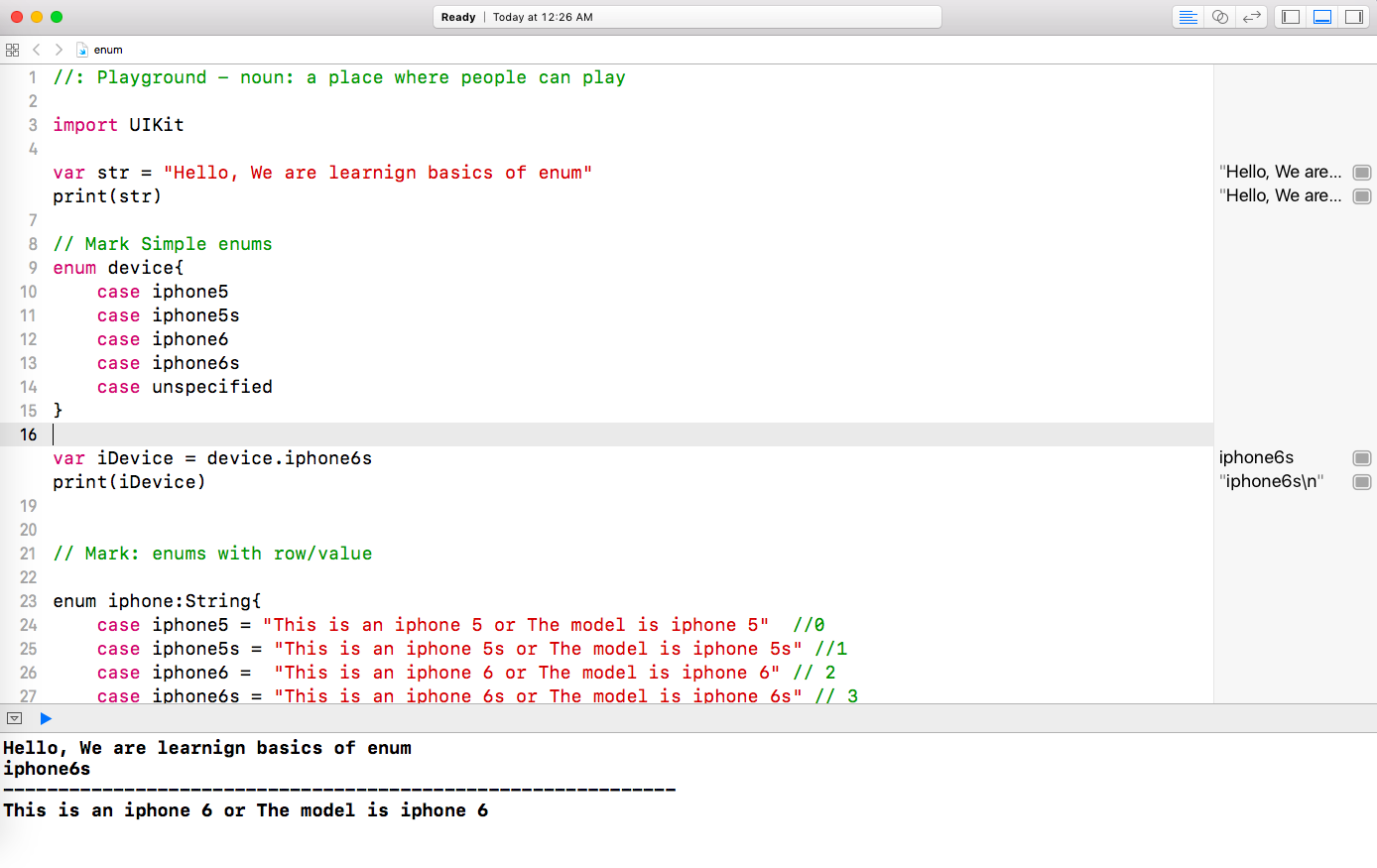 Learning basics of (Enumerations) enums using swift