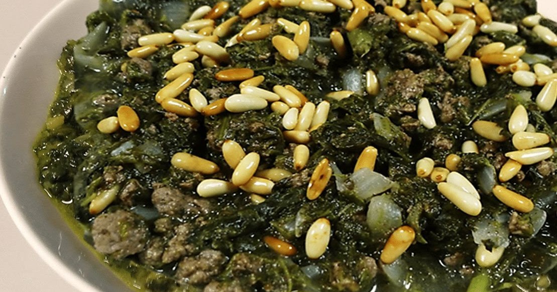 Spinach Stew with Minced Beef n’ Pine Nuts Recipe LEBANESE RECIPES