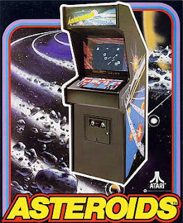 Cartel publicitario con el arcade de Atari Asteroids, 1979, fuente: The Arcade Flyer Archive