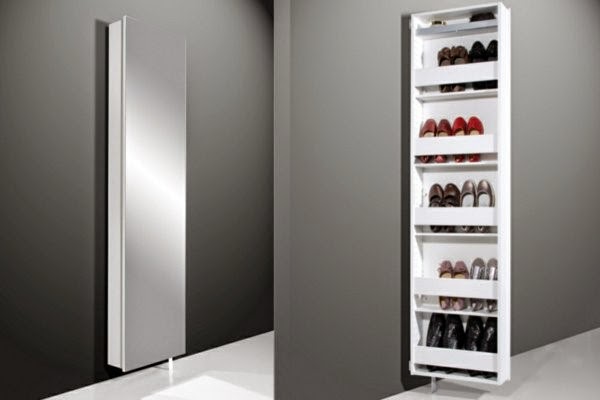 Shoe cabinet with mirror front for a chic floor design
