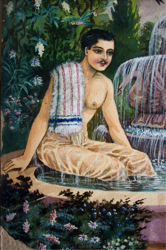 Man and Woman Bathing Together - Romantic Vintage Painting 1940's-50's