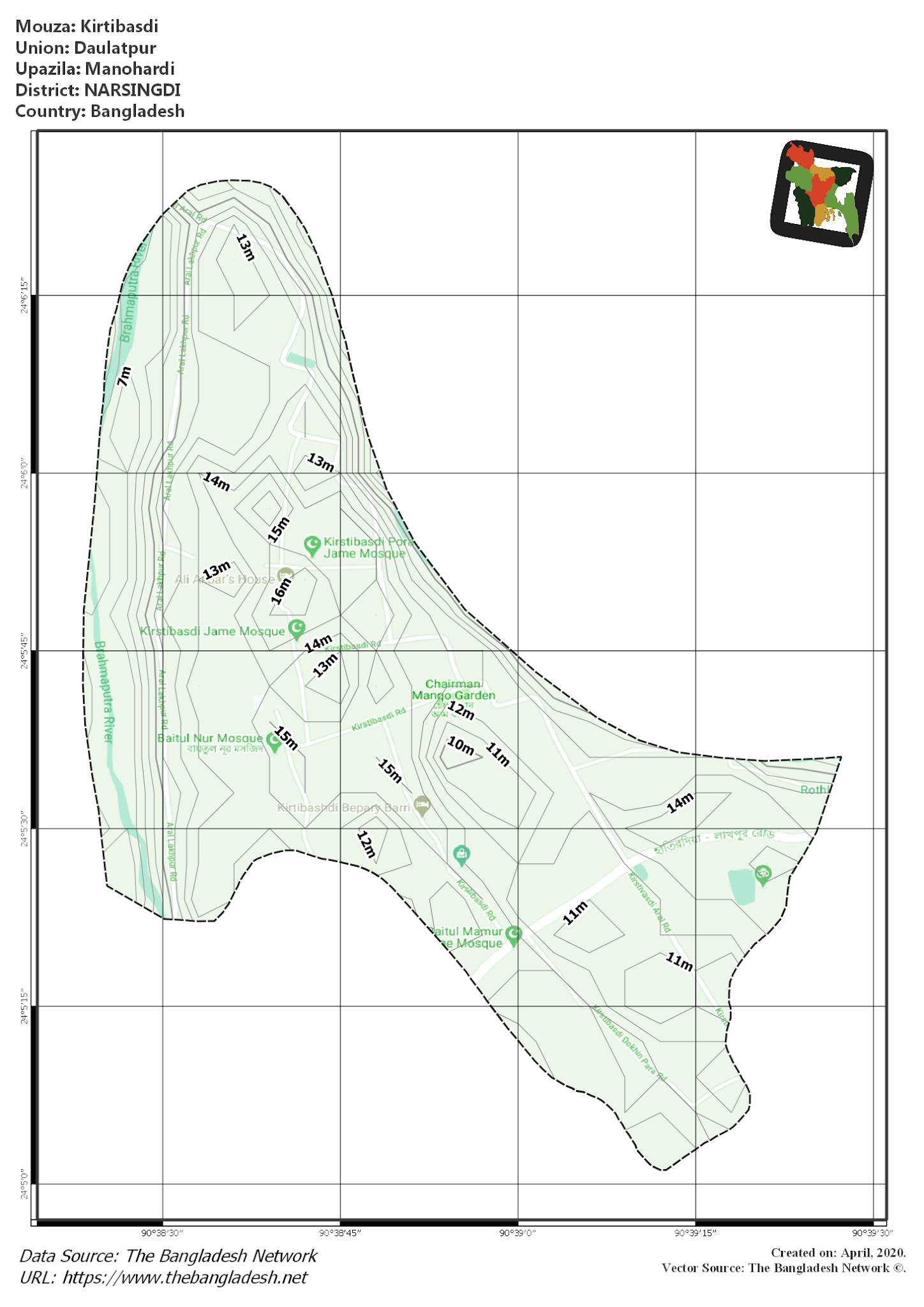 Map of Kirtibasdi Mouza of Manohardi Upazila, NARSINGDI, Bangladesh.