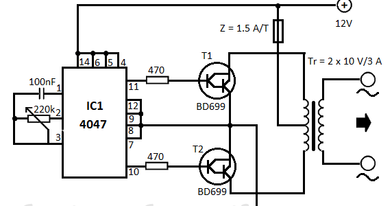 12V to 220V converter circuit