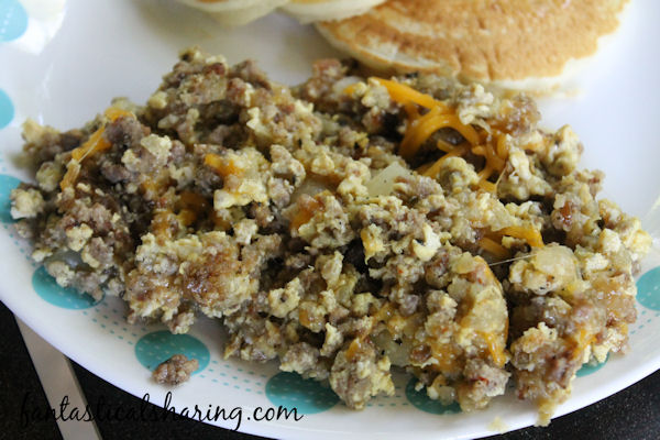 Hobo // This recipe scrambles up all kinds of breakfast goodness, like sausage, eggs, and hashbrowns. #recipe #breakfast #eggs #sausage