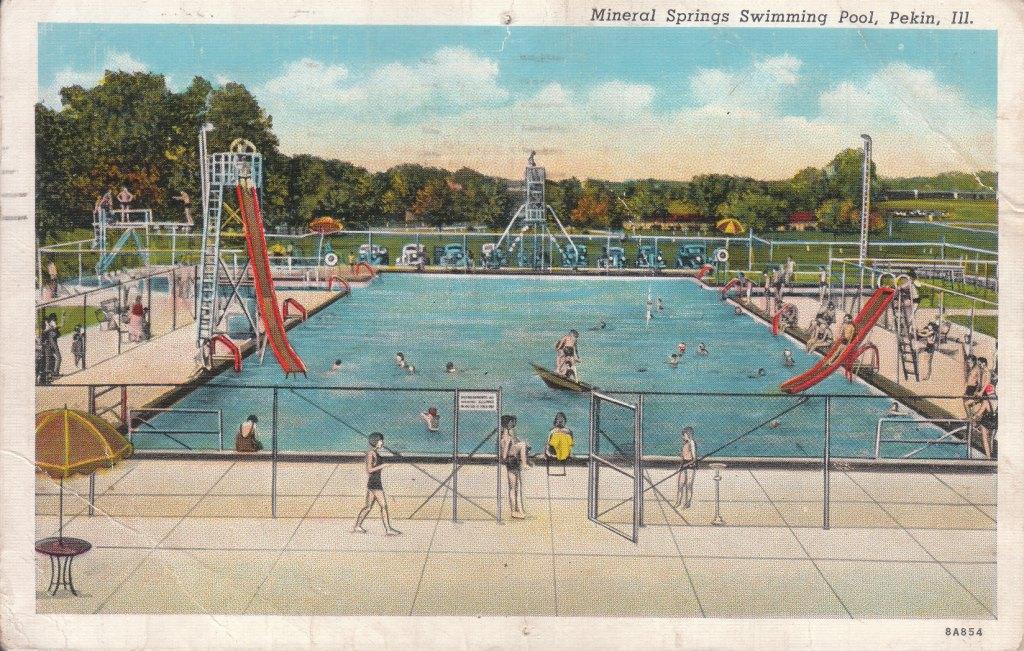 Swimming: Pool postcard: Mineral Springs, Pekin, Illinois