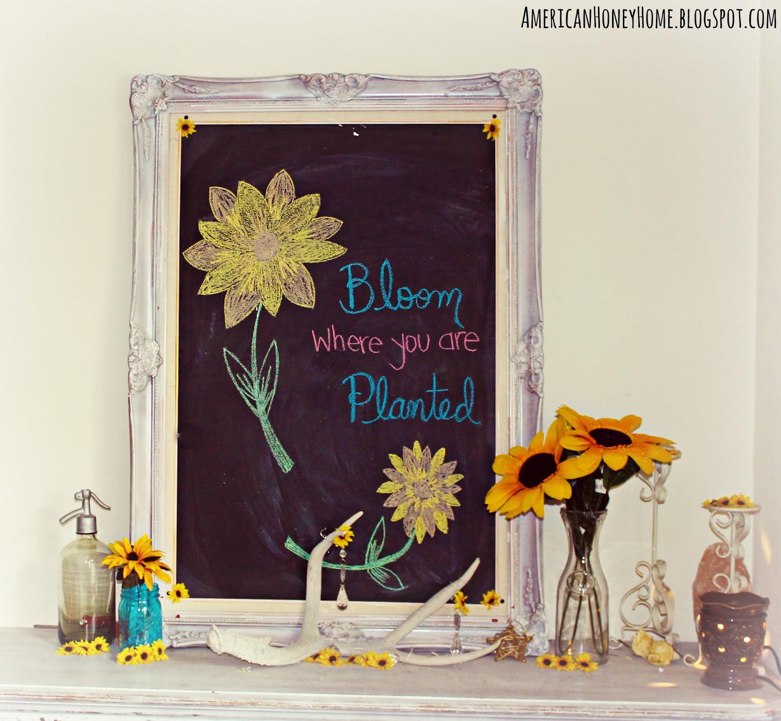 American Honey Home Sunflowers on the Chalkboard