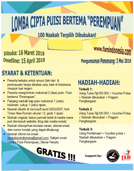Lomba Menulis Puisi 2015 Gratis Untuk Umum KT Puisi