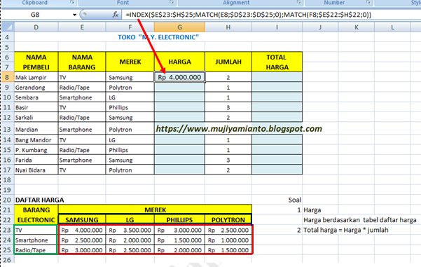 Latihan Soal Excel Gabungan Fungsi Index Dan Match Disertai Beberapa Contoh Dan Soal Latihan
