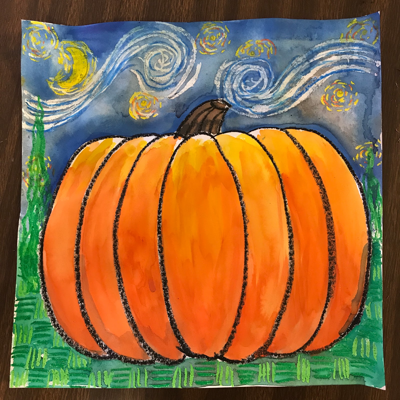 Elements of the Art Room: 2nd Grade Starry Night Pumpkins 🎃