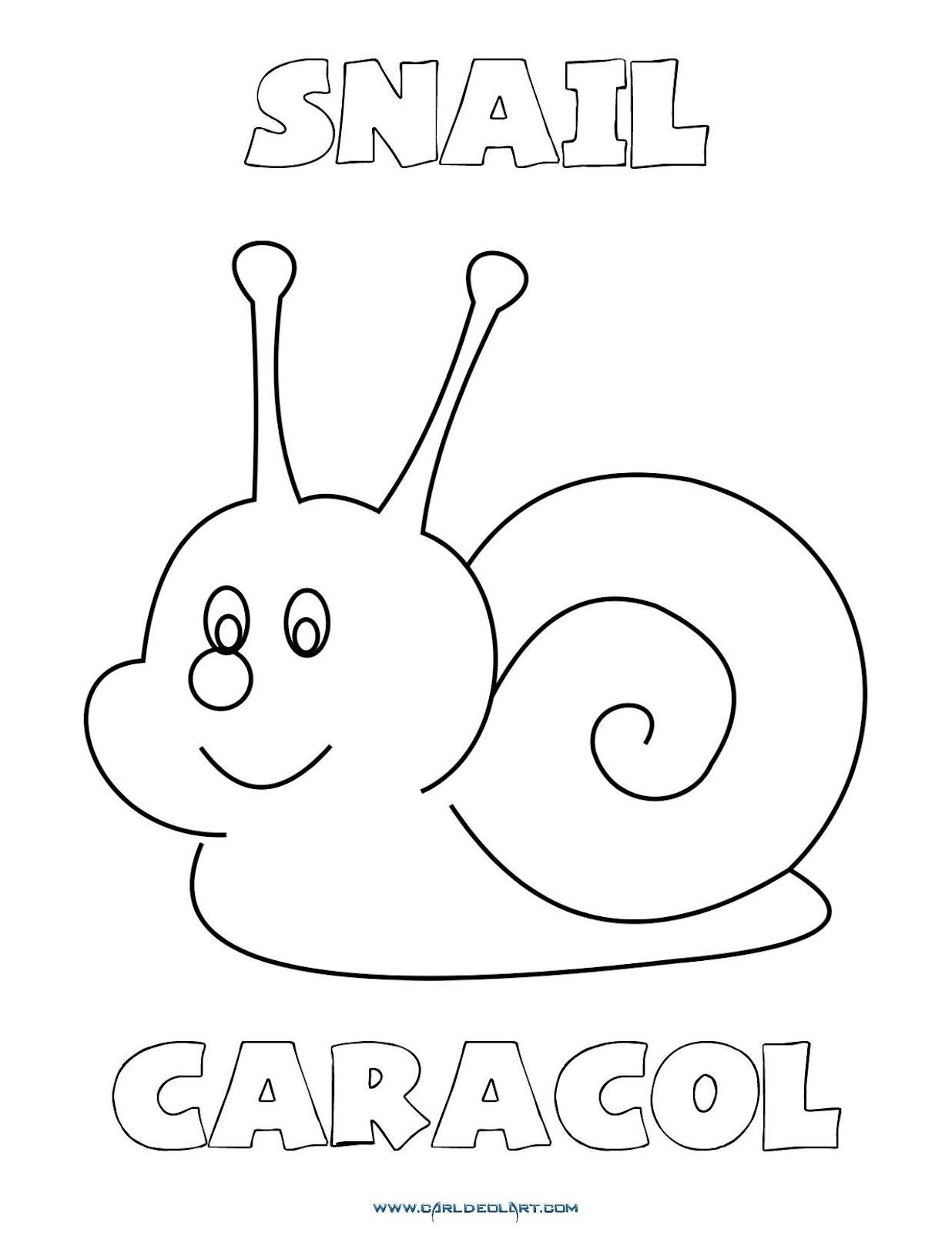 Dibujos Inglés Español con C Caracol Snail