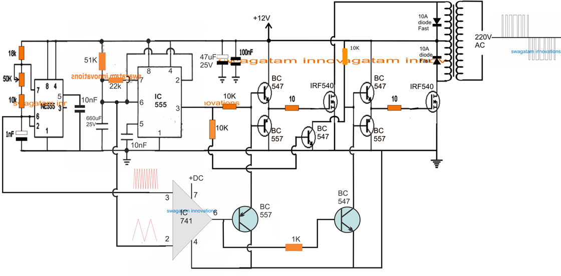 SPWM Inverter Circuit using IC 555