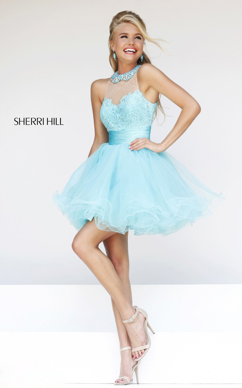 Aqua Sherri Hill Short Homecoming Dresses - Sexy Dresses Trends